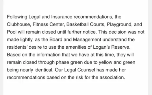 Petition to open the Logan’s Reserve community pool with reasonable precautions for summer 2020