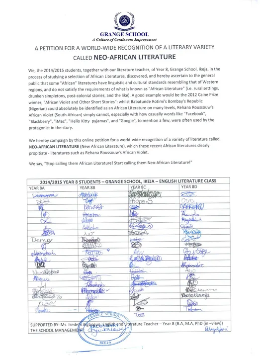 Let's support the literary variety "NEO-AFRICAN LITERATURE"!