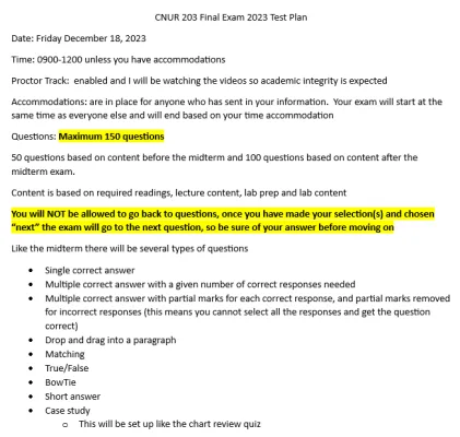 CNUR 203 Final Exam