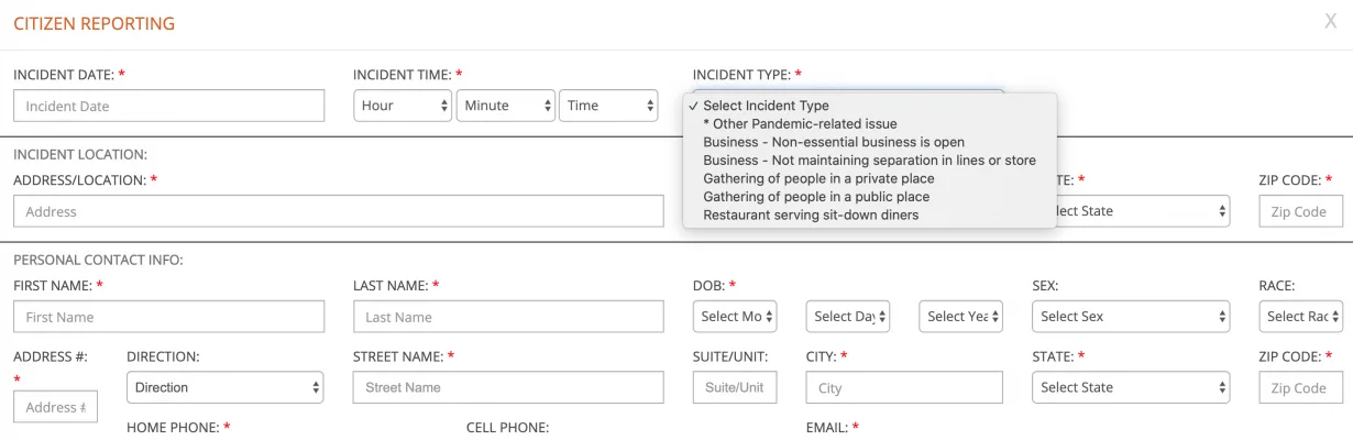 Remove COVID-19 Violation Citizen Reporting Website