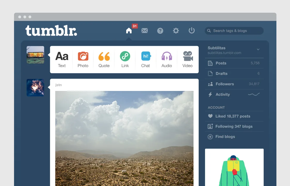 Old Tumblr dashboard/stat sidebar back
