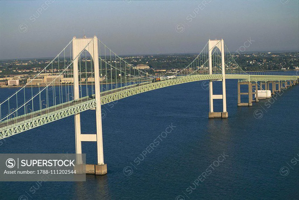 Installation of center guardrail on Newport Bridge