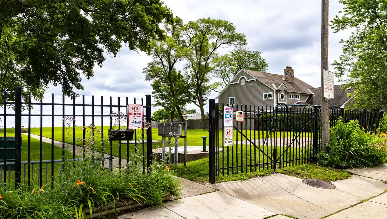 Gate at Charlesfield Road entrance of A23 Recreation Area