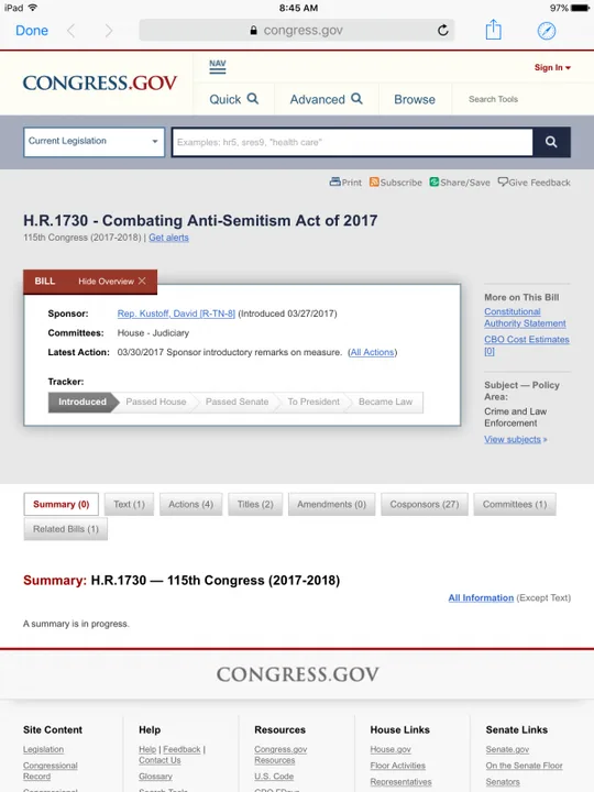 Combating Anti-Semitism Act of 2017 kills free speech in America