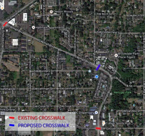 We want a Solar Powered RRFB Crosswalk on Hall Blvd - Going to Metzger Park (Hemlock)