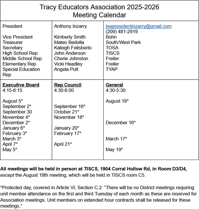Emergency  Meeting of the Tracy Educators Association Rep Council