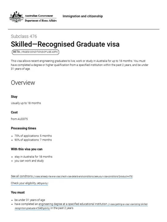 Grant Erica a Skilled-Graduate visa (485)