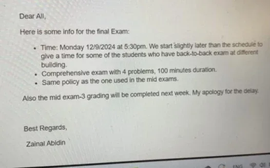 Thermodynamics I - Final Exam Issues