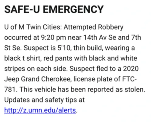 Stop Crime At University of MN
