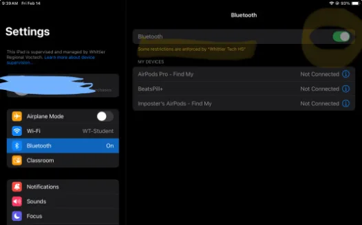 WHITTIER TECH IPAD BLUETOOTH PETITION