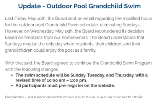 Grandchild Swim Schedule