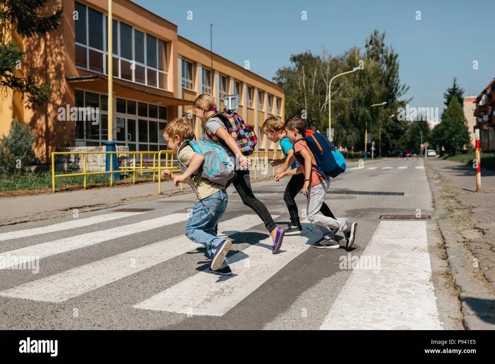 Safe road crossing for children going to school