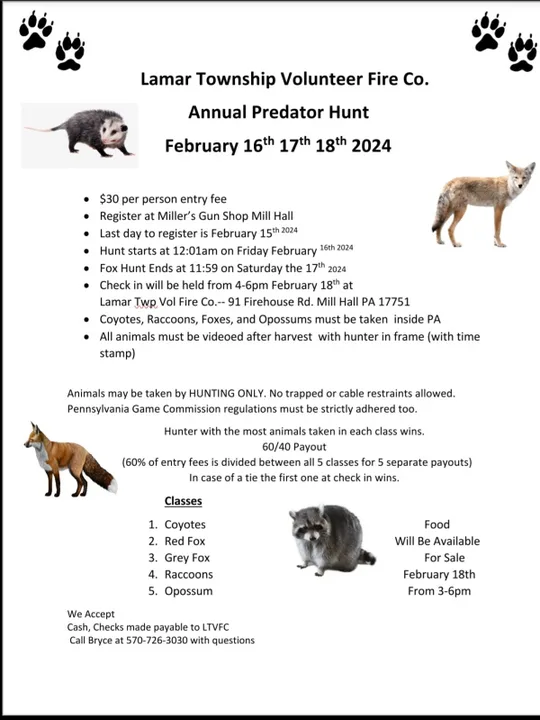 Say "No" to Lamar Twp Fire Company's Predator Hunt