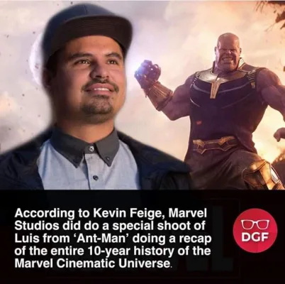 Release in footage of Luis of Ant-Man doing a 10-year recap of the MCU.
