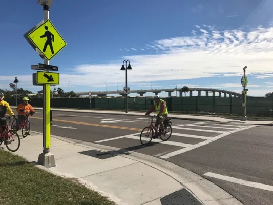 Pedestrian Crossing Sign on Seaway & Fernandina