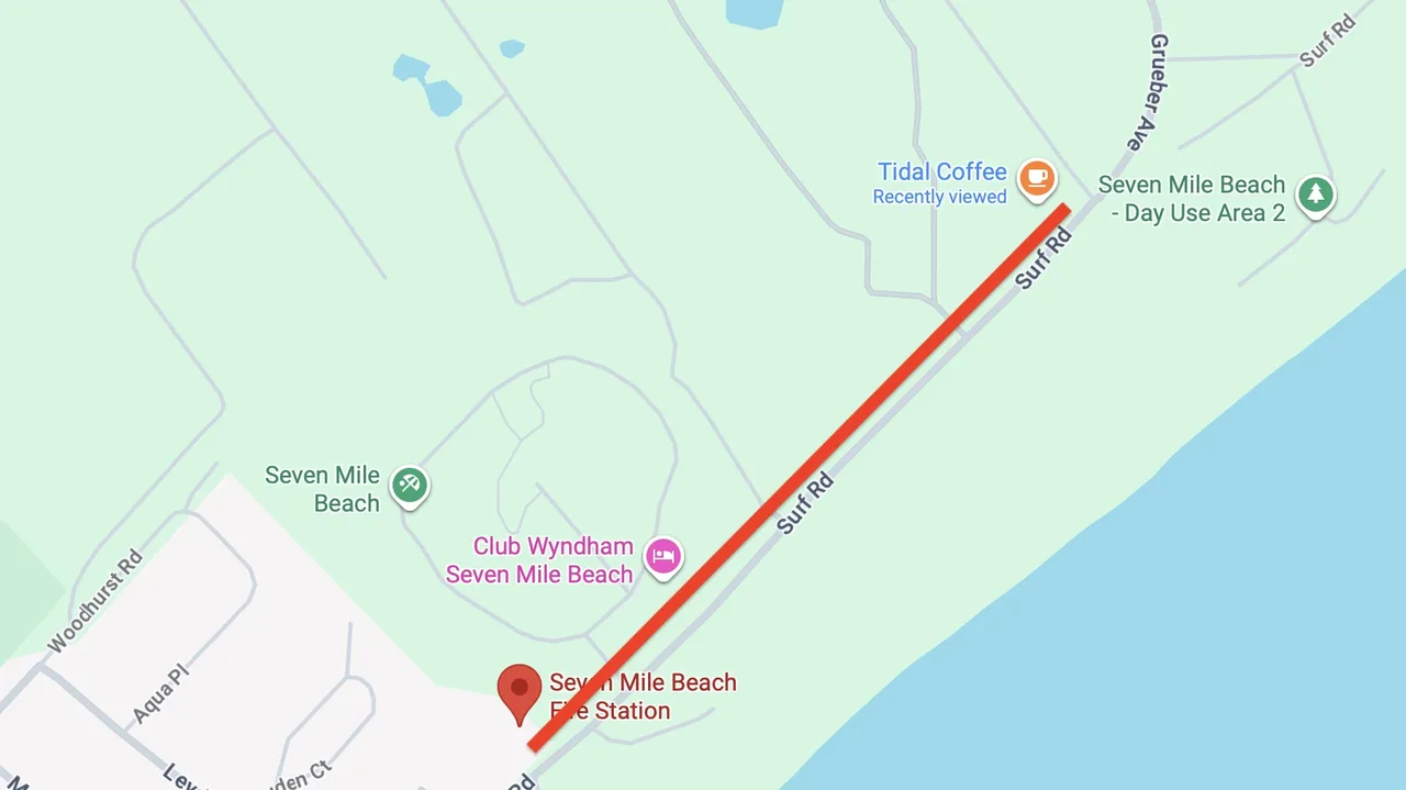 Continue gravel footpath along Surf Road to Tidal Cafe