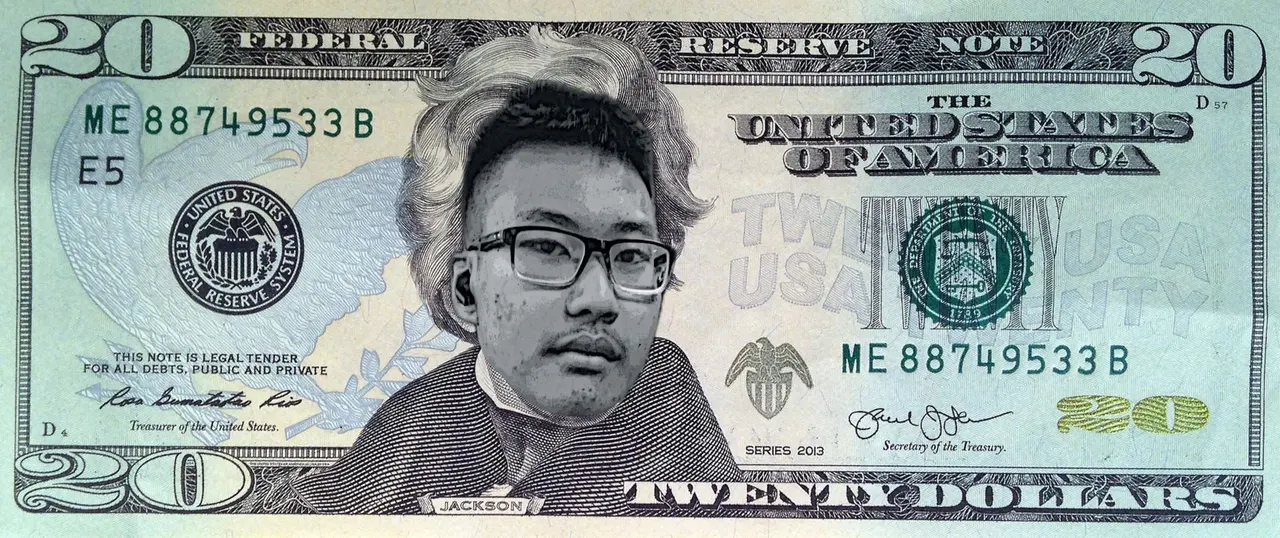 replace 20 bill face with kenzo