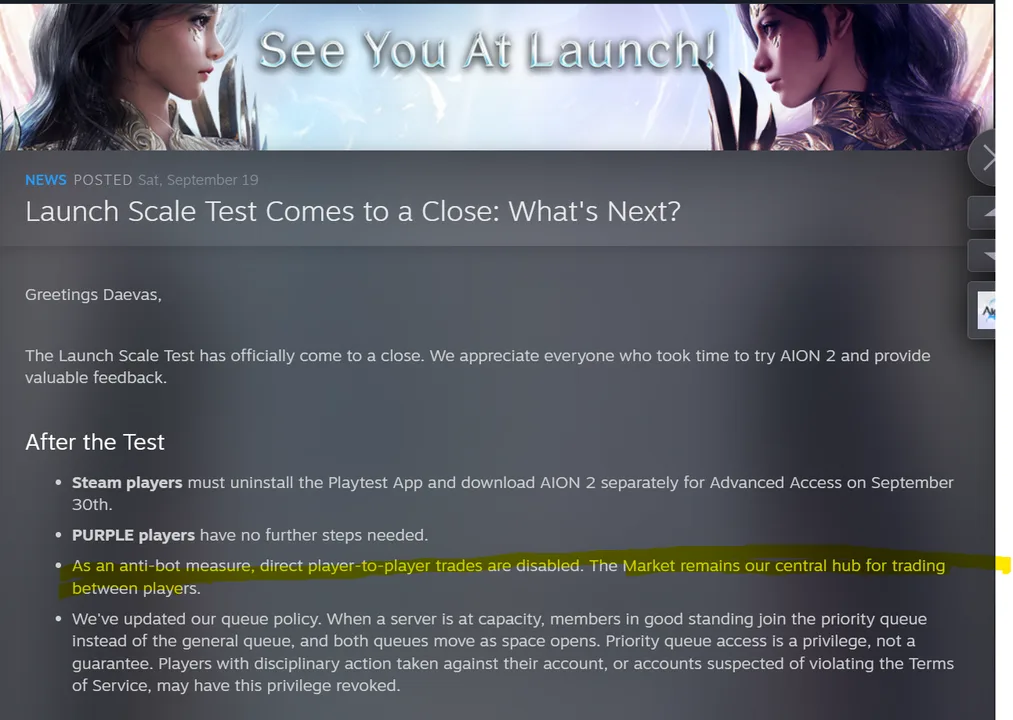 Aion 2 - Allow Player-to-Player Trading for Subscribers